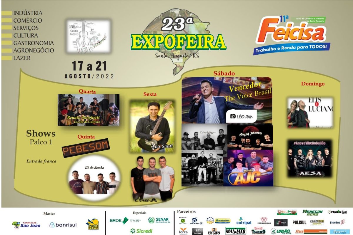 Vem aí a 23ª EXPOFEIRA, 11ª FEICISA, 13º Canto Nativo e 6º Cantinho Nativo