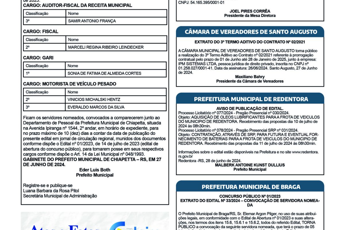 Publicações Legais – 28 de junho de 2024