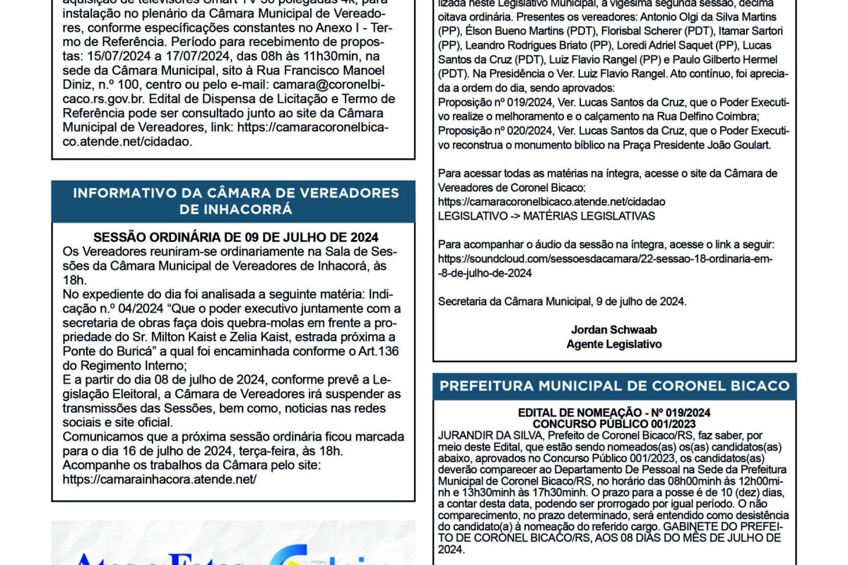 Publicações Legais – 12 de Julho de 2024