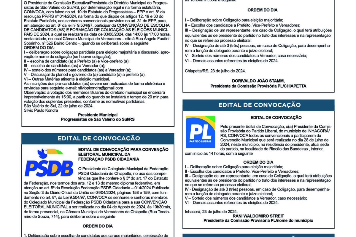 Publicações Legais – 26 de Julho de 2024