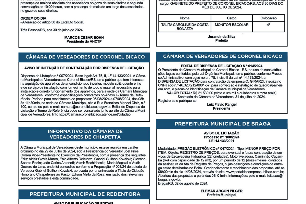 Publicações Legais – 02 de Agosto de 2024