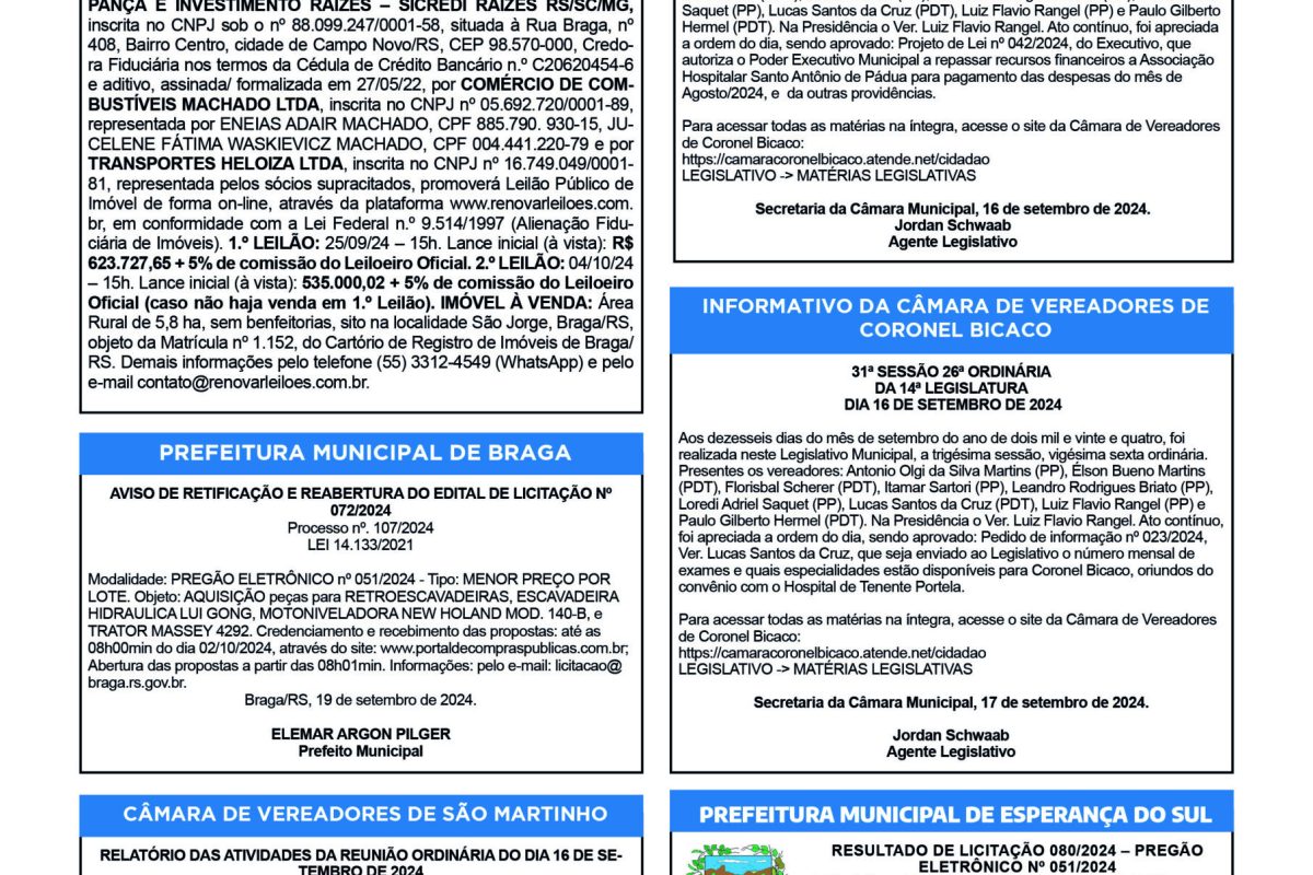 Publicações Legais – 20 de Setembro de 2024