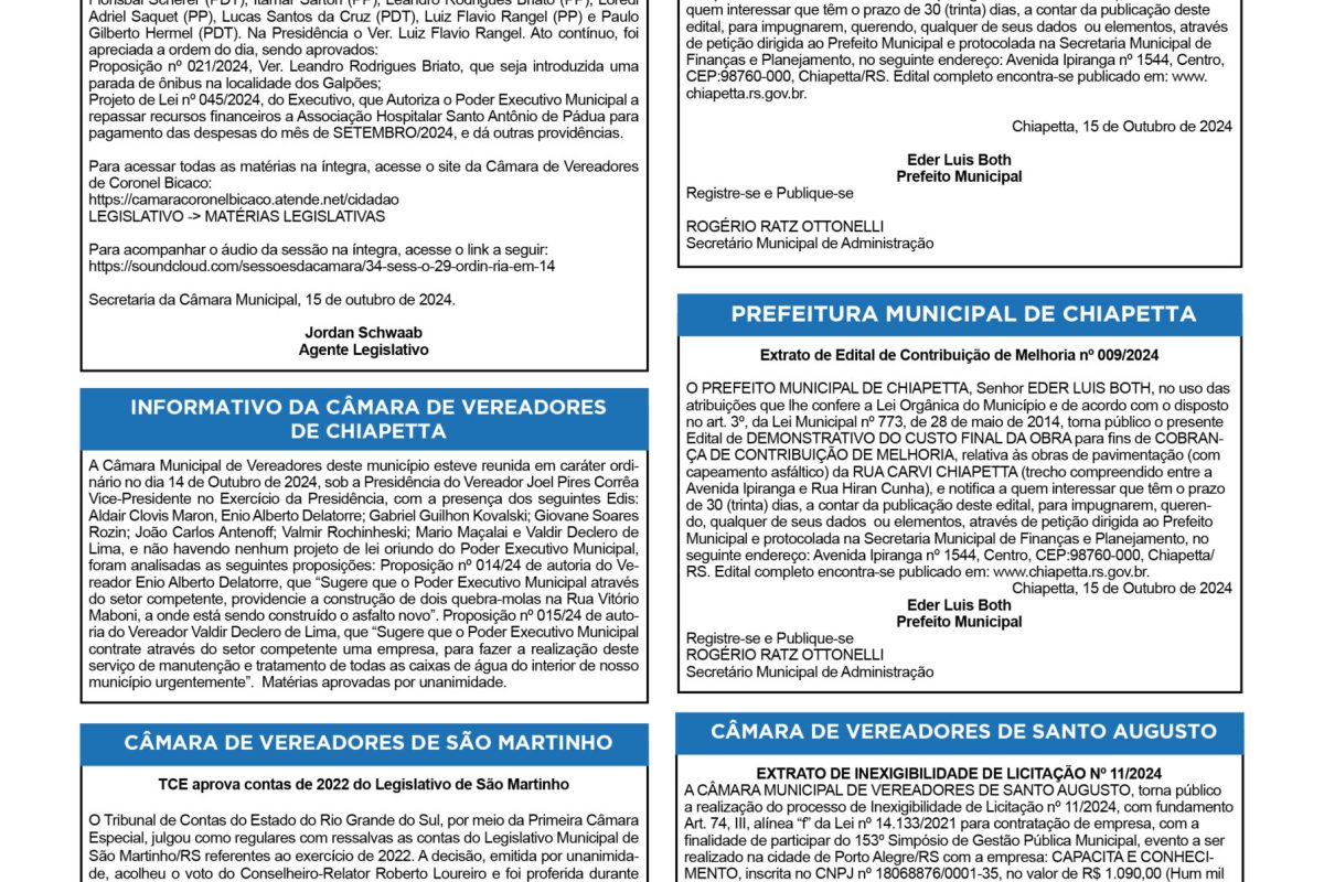 Publicações Legais – 18 de Outubro de 2024