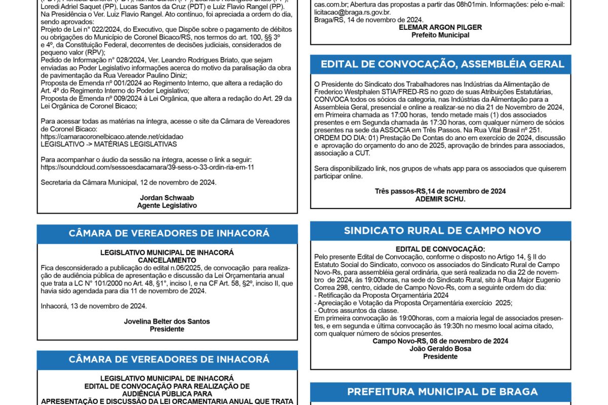 Publicações Legais – 15 de Novembro de 2024