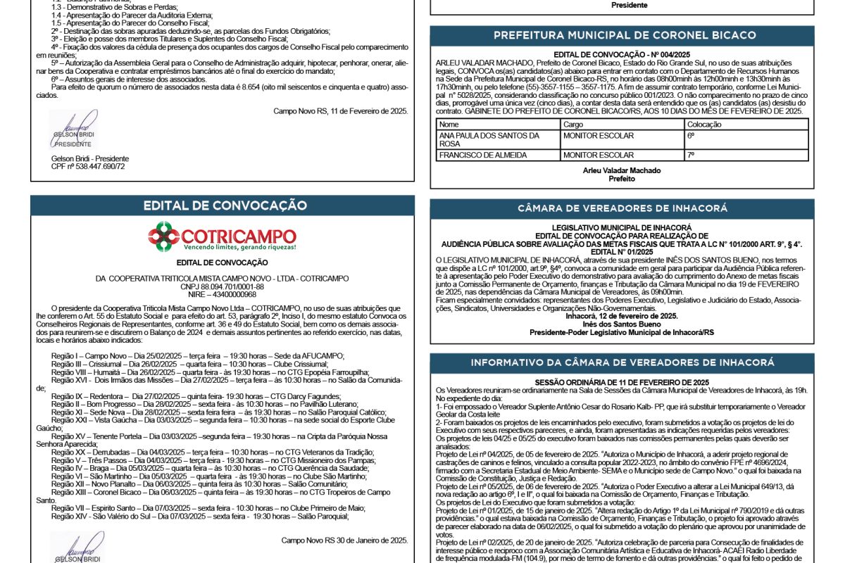 Publicações Legais – 14 de Fevereiro de 2025