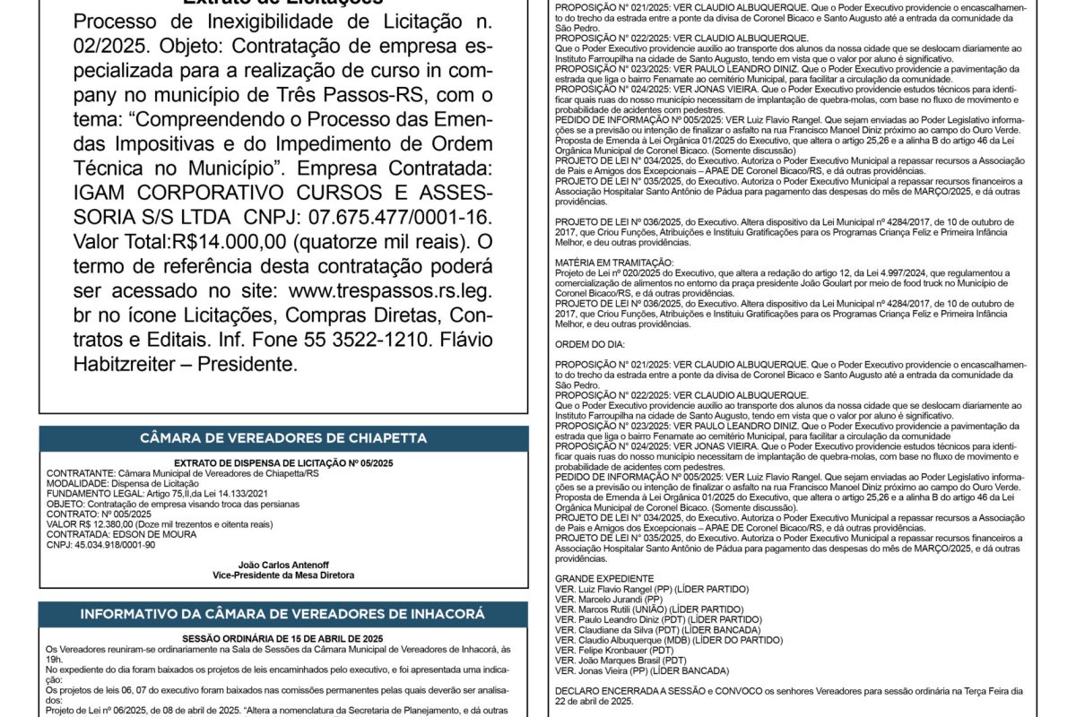 Publicações Legais – 18 de Abril de 2025
