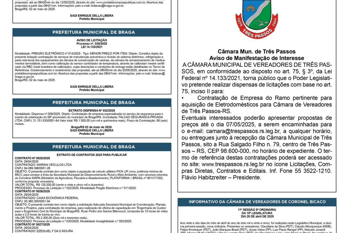 Publicações Legais – 02 de Maio de 2025