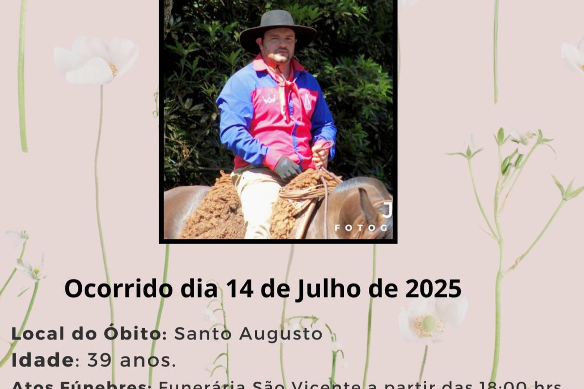 Velório de André Stiegmaier será realizado nesta segunda-feira em Santo Augusto