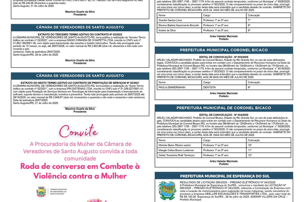 Publicações Legais – 01 de Agosto de 2025