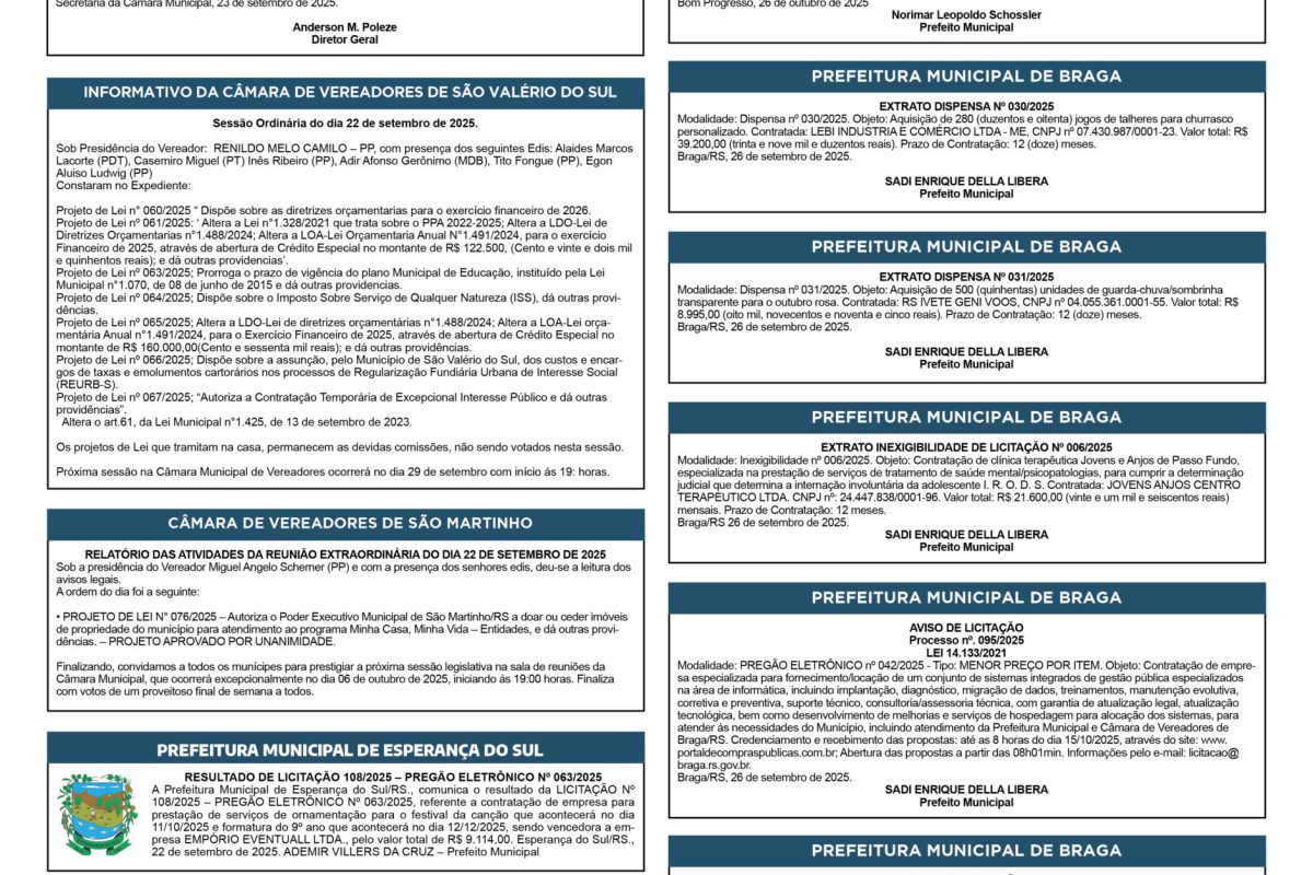 Publicações Legais — 26 de Setembro de 2025