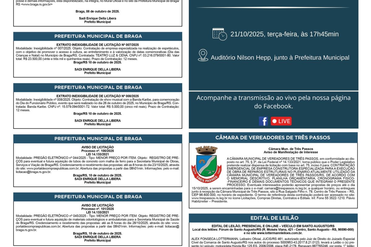 Publicações Legais — 10 de Outubro de 2025