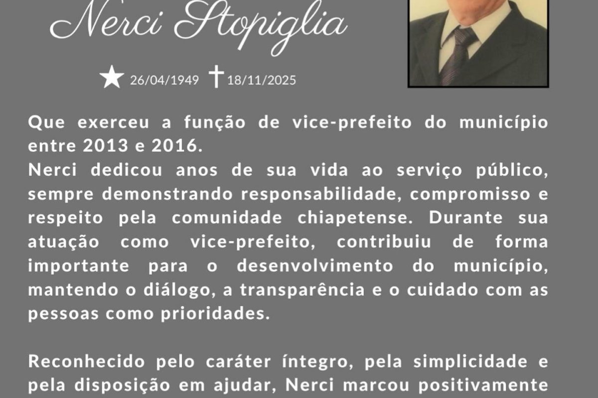 Ex-vice-prefeito de Chiapetta, Nerci Stopiglia, morre aos 76 anos