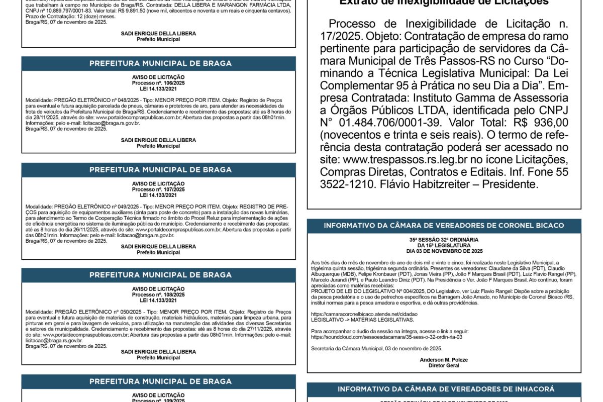 Publicações Legais — 07 de Novembro de 2025