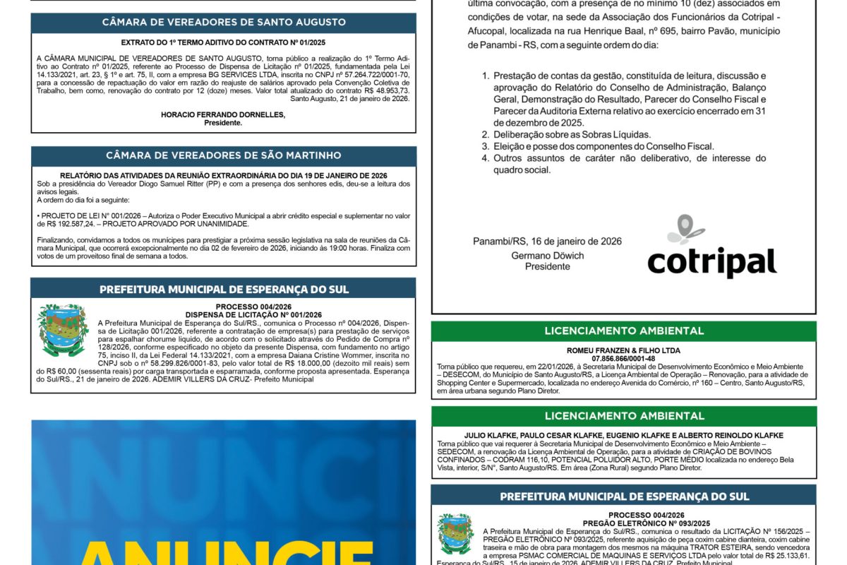 Publicações Legais – 23 de Janeiro de 2026