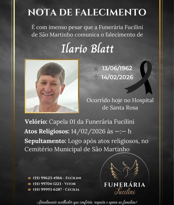 Nota de Falecimento — Ilario Blatt